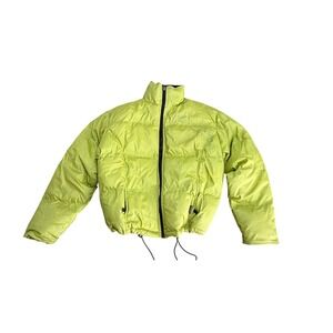 KC Collections Jacket Womens‎ Small Green Cropped Puffer Drawstring Hem Zip